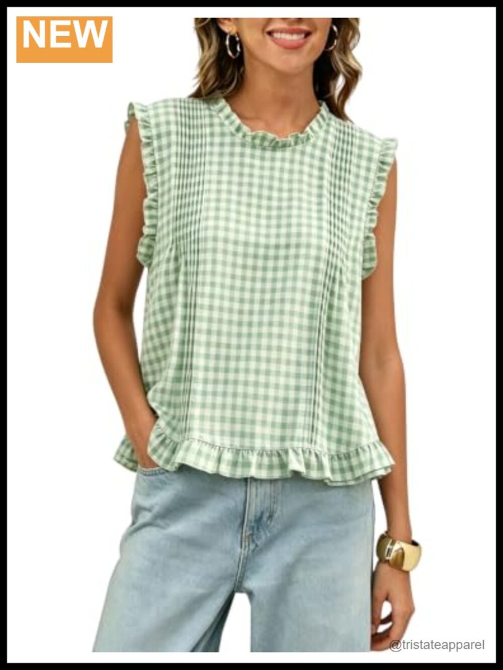 Womens Sleeveless Plaid Tank Top Retro Back Button Closure Vest